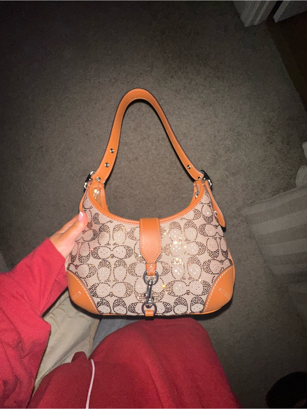 Coach Signature Jacquard Shoulder Bag in Brown and Tan - Picture 3 of 4